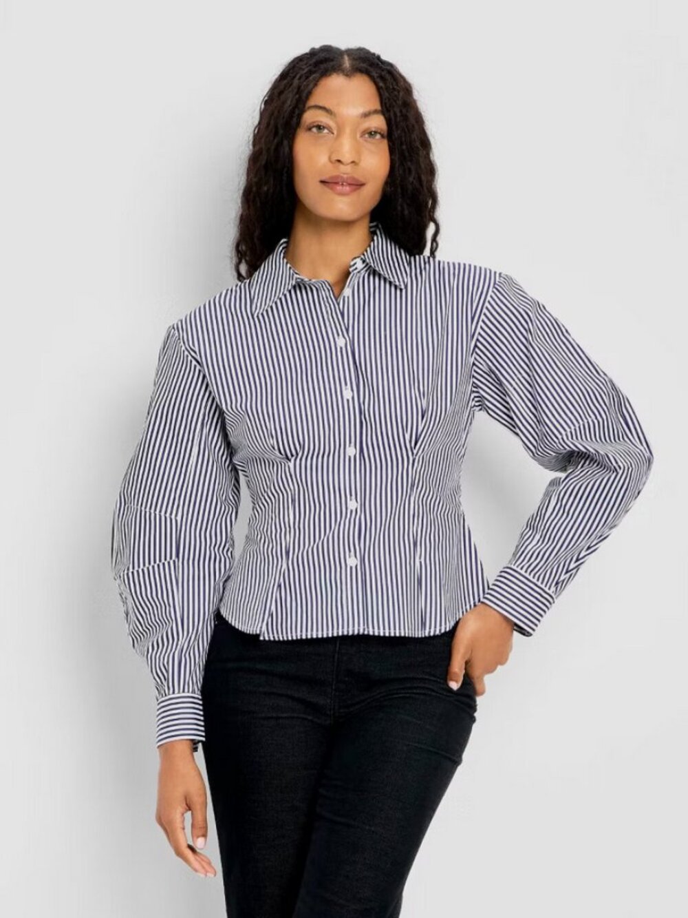 Women's Barrel Long Sleeve Collared Button-Down Shirt - Future Collective Blue S